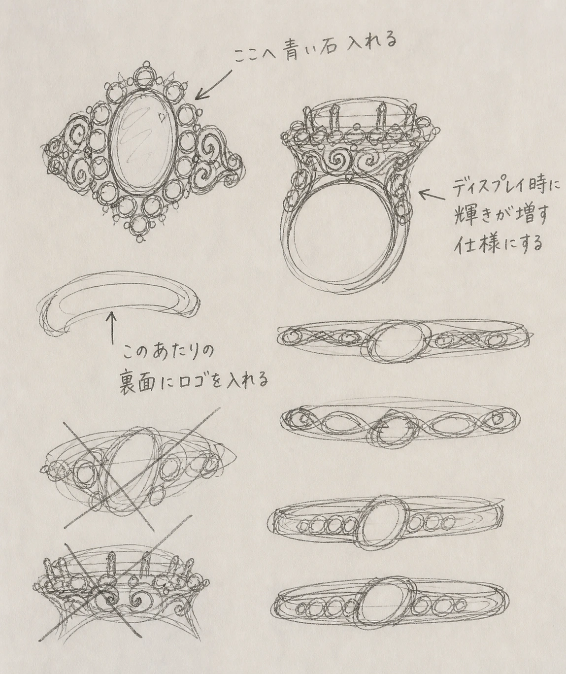自分だけが分かるラフ画でジュエリー製作は出来てしまいます